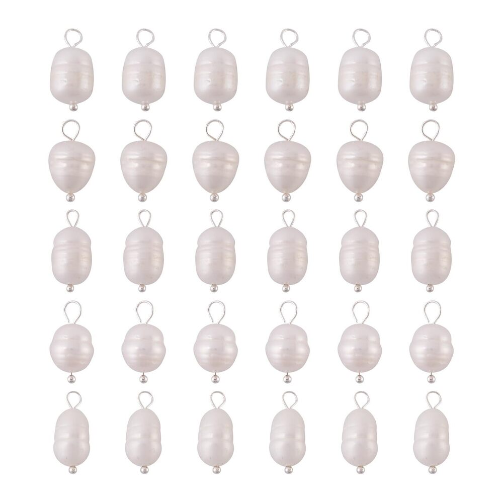 7261 Pandahall 50Pcs Silver Freshwater Pearl Charms - Natural Pearl Pendant